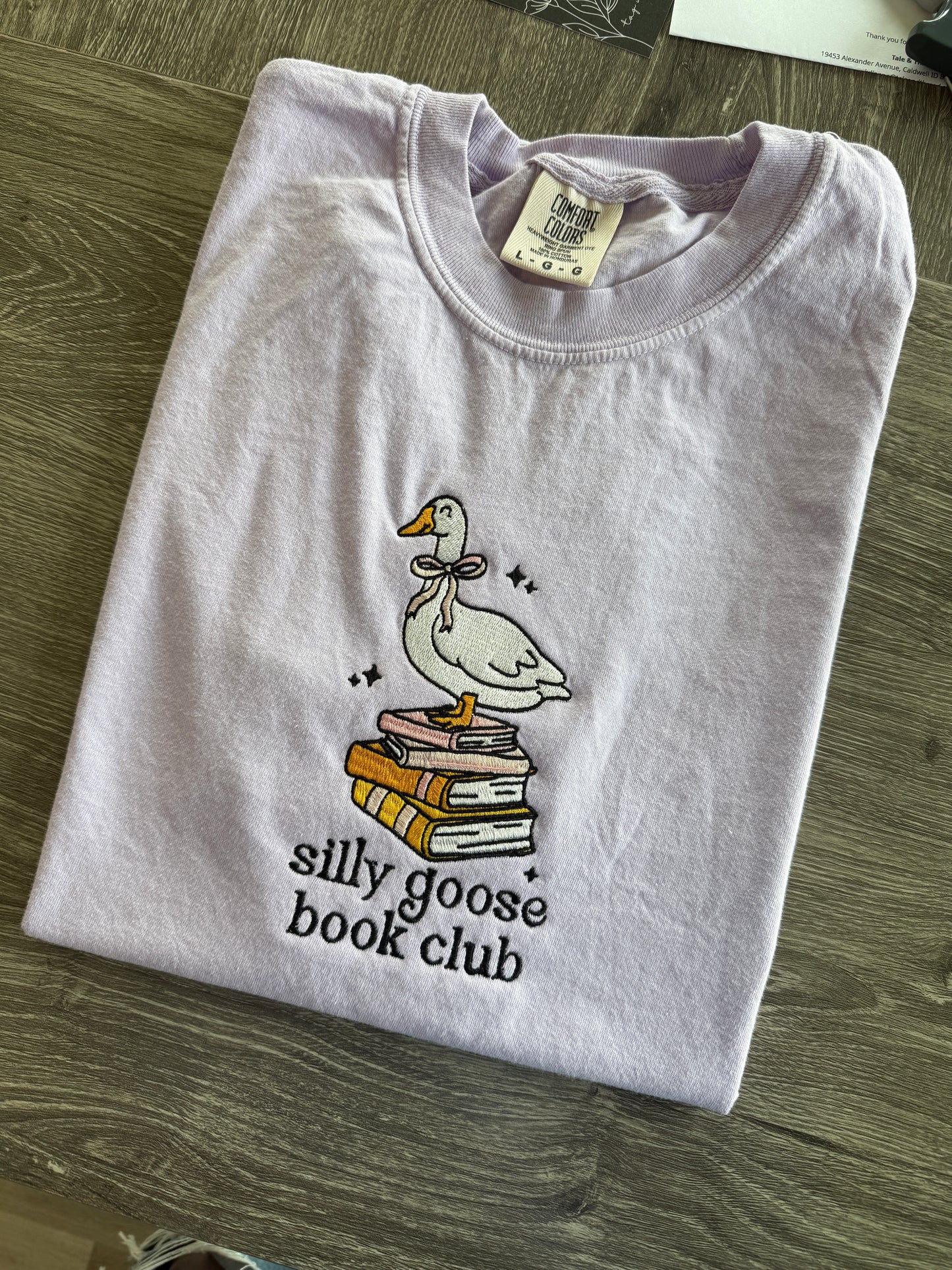 silly goose book club embroidered