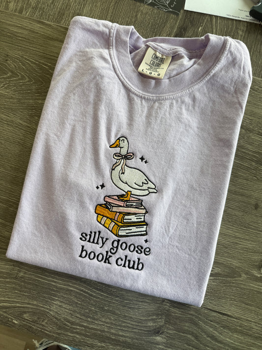 silly goose book club embroidered